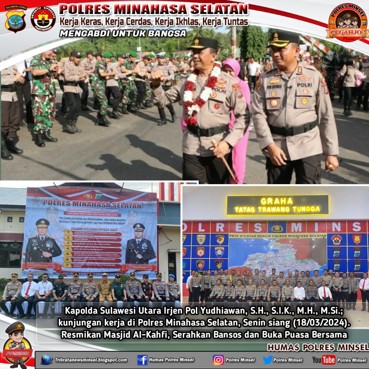 Kunjungan Kapolda sulut Kapolda Sulut Irjen Pol Yudhiawan, S.H., S.I.K., M.H., M.Si. ke Polres Minsel/18 Maret 2024.