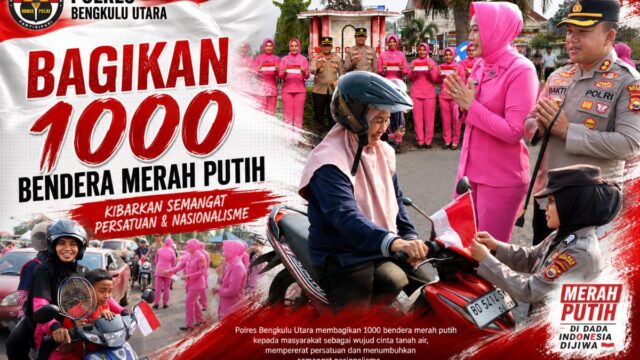 Berbagi Seribu Bendera Merah Putih, Polres Bengkulu Utara Kobarkan Semangat Kemerdekaan