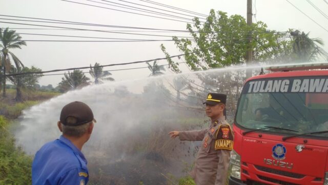 Sigap di Tengah Kepulan Asap, Samapta Polres Tulang Bawang Turun Langsung Padamkan Karhutla di Cakat Raya, Api Berhasil di Padamkan