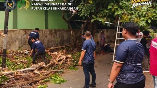Perkuat Kepedulian Sosial, Rutan Kandangan Bersama Kelurahan Kandangan Kota Gelar Bakti Sosial dan Kerja Bakti